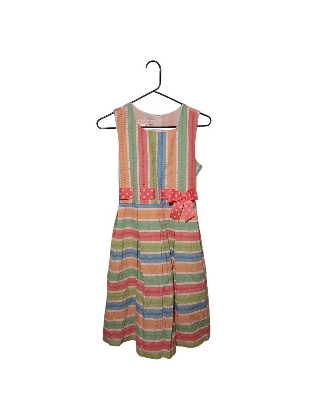 NWT Bonnie Jean Girls 16 Rainbow Stripe Dress Ribbon Easter Polka Dot Bow Party